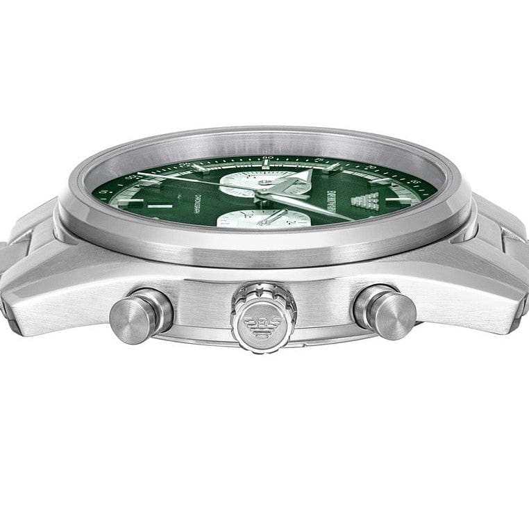 Emporio Armani Racer Chronograph Green Dial Silver Steel Strap Watch for Men - AR11637