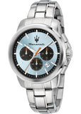 Maserati Successo Chronograph Ice Blue Dial Silver Steel Strap Watch for Men - R8873621044