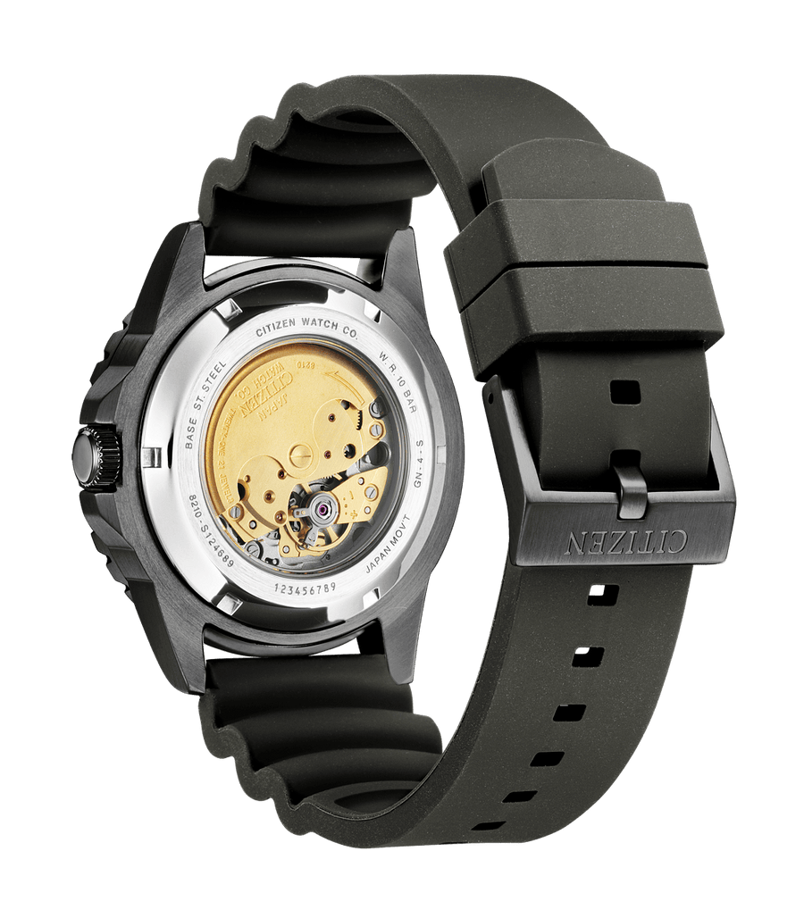 Citizen Mechanical Automatic Black Dial Black Rubber Strap Watch for Men - NJ0125-11E
