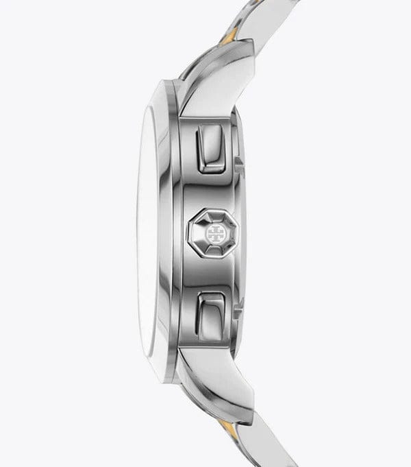 Tory Burch Classic Chronograph White Dial Two Tone Steel Strap Watch for Women - TBW1034