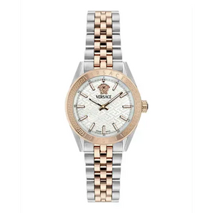 Versace V-Code Analog White Dial Two Tone Steel Strap Watch for Women - VE8I00624