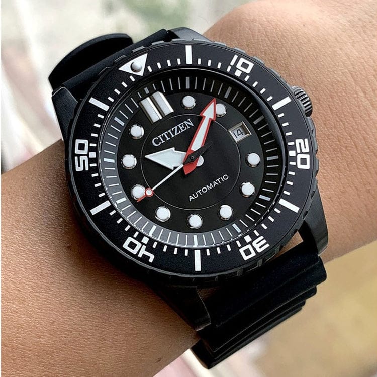 Citizen Mechanical Automatic Black Dial Black Rubber Strap Watch for Men - NJ0125-11E