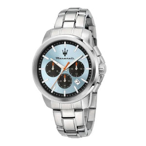 Maserati Successo Chronograph Ice Blue Dial Silver Steel Strap Watch for Men - R8873621044