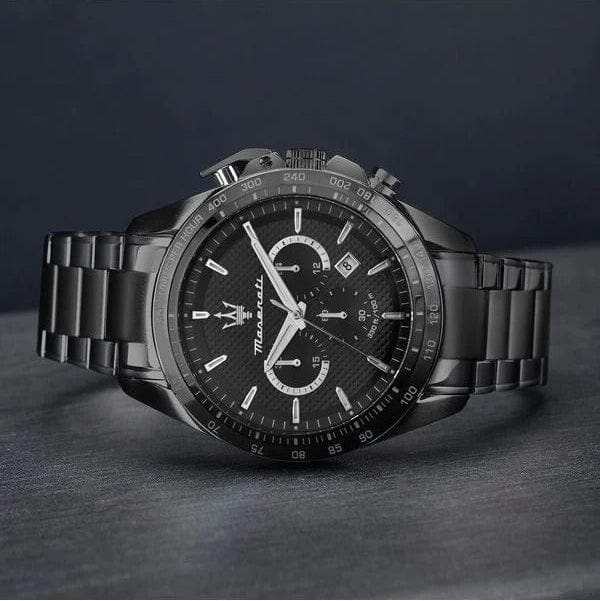 Maserati Traguardo Limited Edition Chronograph Black Dial Black Steel Strap Watch for Men - R8873612045