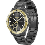 Hugo Boss Troper Chronograph Automatic Black Dial Black Steel Strap Watch for Men - 1514203