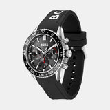 Hugo Boss Runner Chronograph Black Dial Black Silicone Strap Watch for Men - 1514141