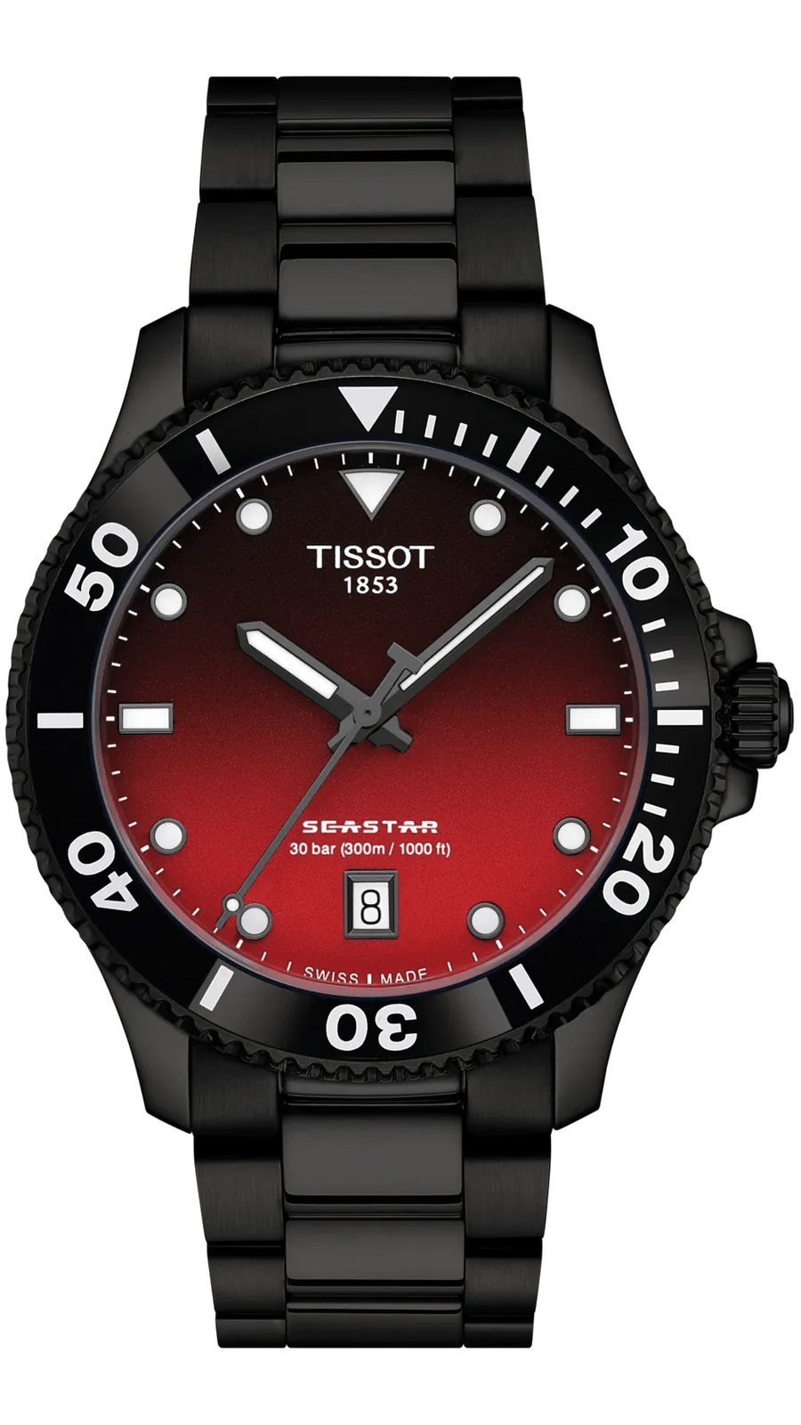 Tissot Seastar 1000 Red Dial Black Steel Strap Watch for Men - T120.410.33.421.00