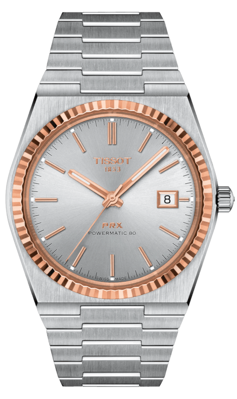 Tissot PRX Powermatic 80 18K Silver Dial Silver Steel Strap Watch for Men - T931.407.41.031.00