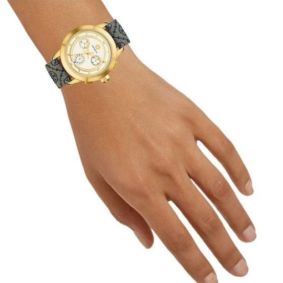 Tory Burch Classic Chronograph White Dial Grey Nylon Strap Watch for Women - TBW1035