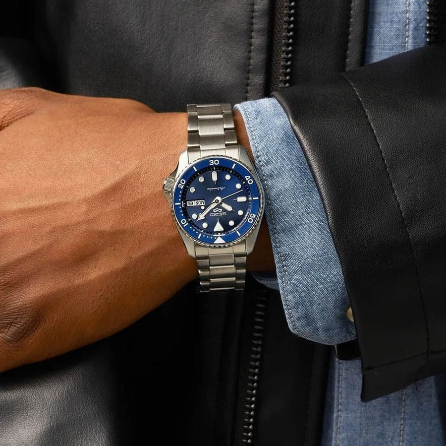 Seiko 5 Sports SKX Street Denim Blue Dial Silver Steel Strap Watch for Men - SRPL77K1