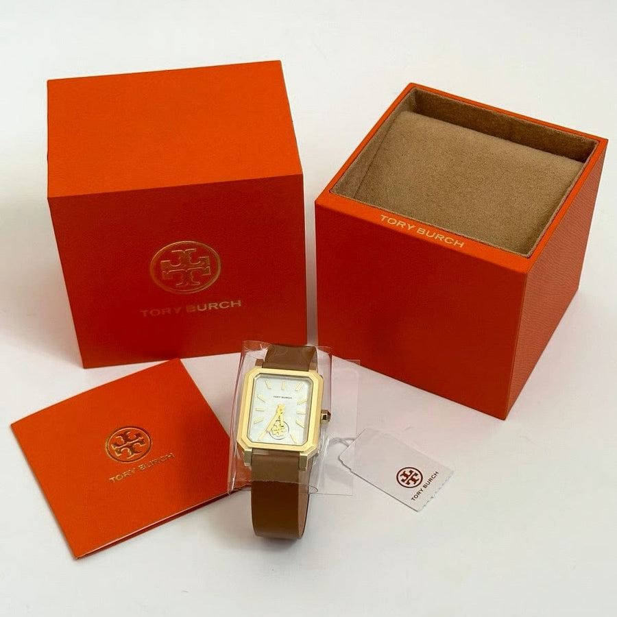 Tory Burch Robinson White Dial Brown Leather Strap Watch for Women - TBW1503