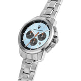 Maserati Successo Chronograph Ice Blue Dial Silver Steel Strap Watch for Men - R8873621044