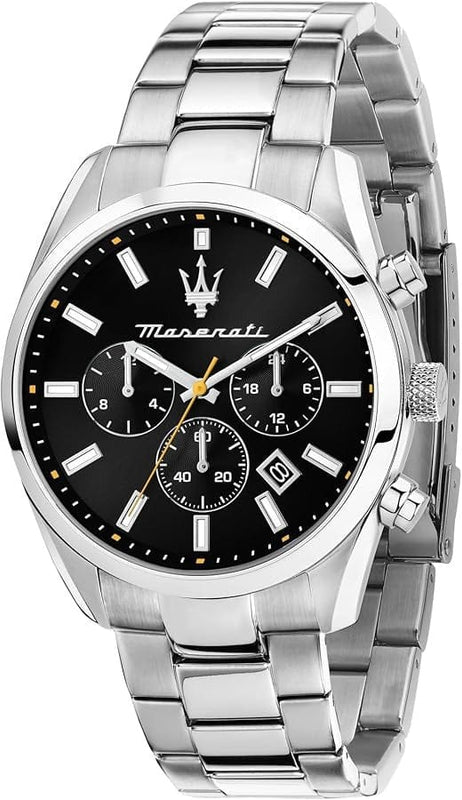 Maserati Attrazione Chronograph Black Dial Silver Steel Strap Watch for Men - R8853151010