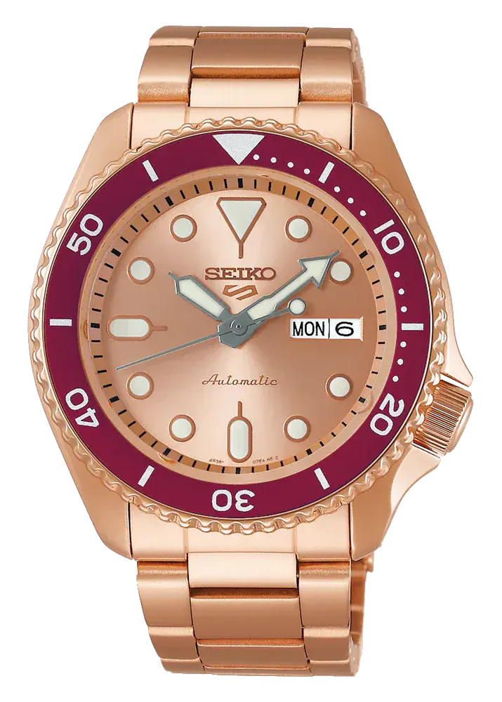 Seiko 5 Sports 55th Anniversary Limited Edition Rose Gold Dial Rose Gold Steel Strap Watch for Men - SRPK08K1