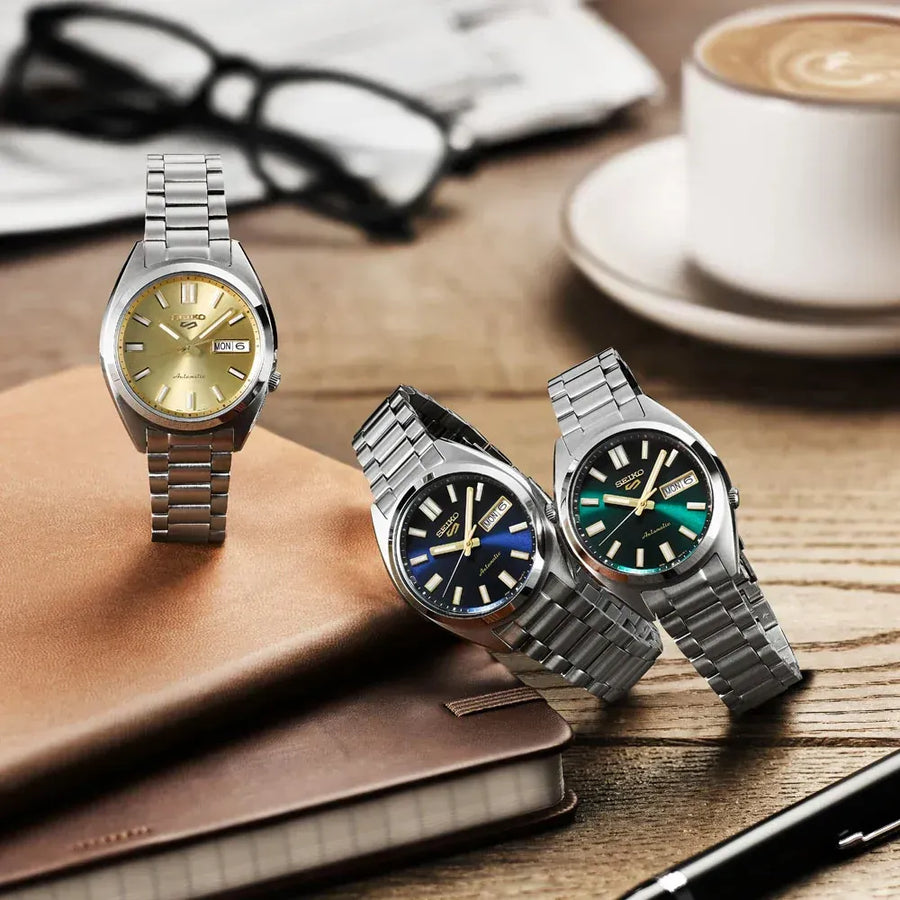 Seiko 5 Sports Automatic Green Dial Silver Steel Strap Watch for Men - SRPL57K1
