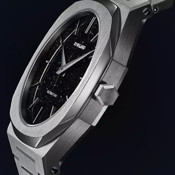 D1 Milano Ultra Thin Aventurine Black Dial Silver Steel Strap Watch for Men - D1-UTBJ29
