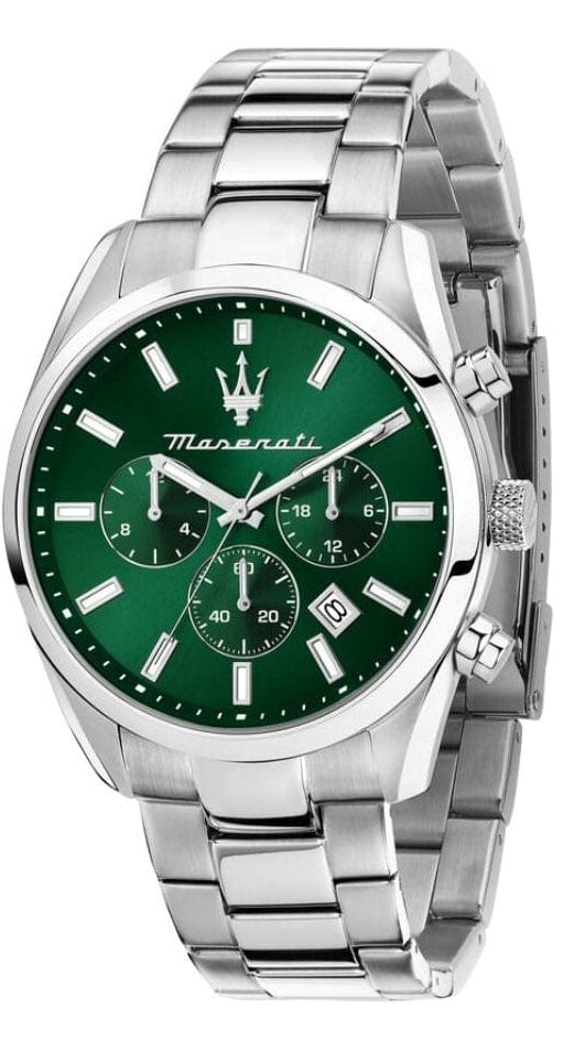 Maserati Attrazione Chronograph Green Dial Silver Steel Strap Watch for Men - R8853151011