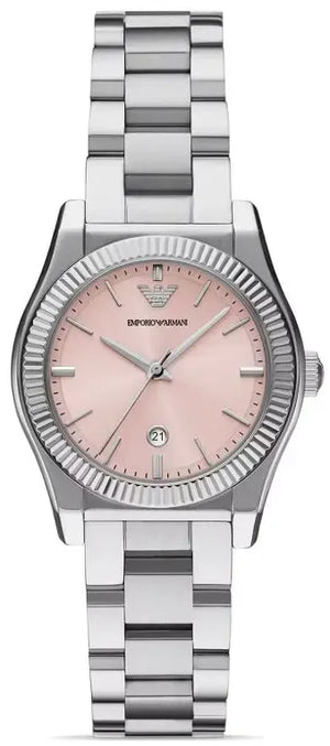 Emporio Armani Federica Pink Dial Silver Steel Strap Watch for Women - AR11658