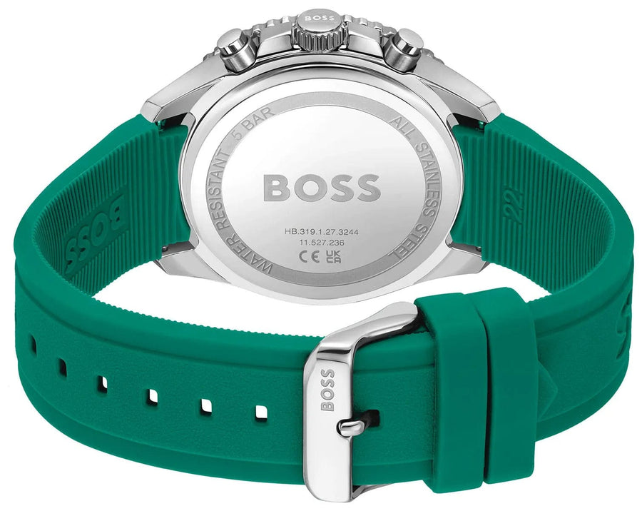 Hugo Boss Runner Chronograph Black Dial Green Silicone Strap Watch for Men - 1514246
