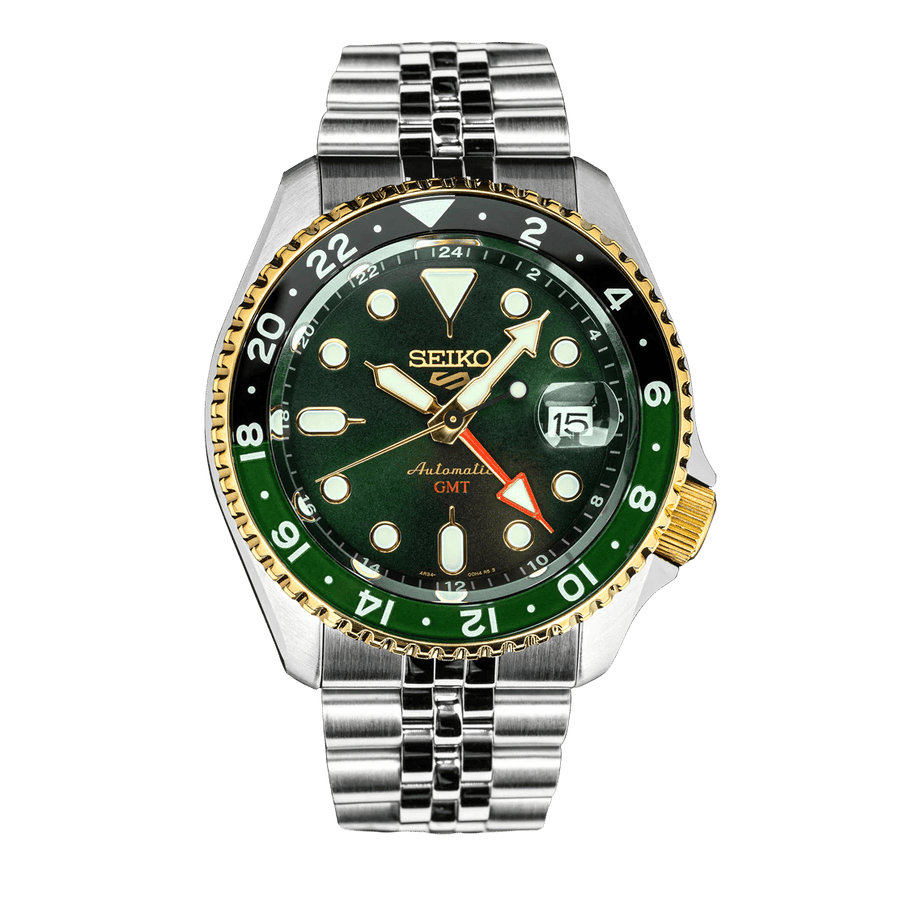 Seiko 5 Sports Forest Green Sunrise Limited Edition Green Dial Silver Steel Strap Watch for Men - SSK050K1