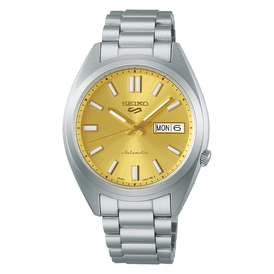 Seiko 5 Sports Automatic Gold Dial Silver Steel Strap Watch for Men - SRPL59K1