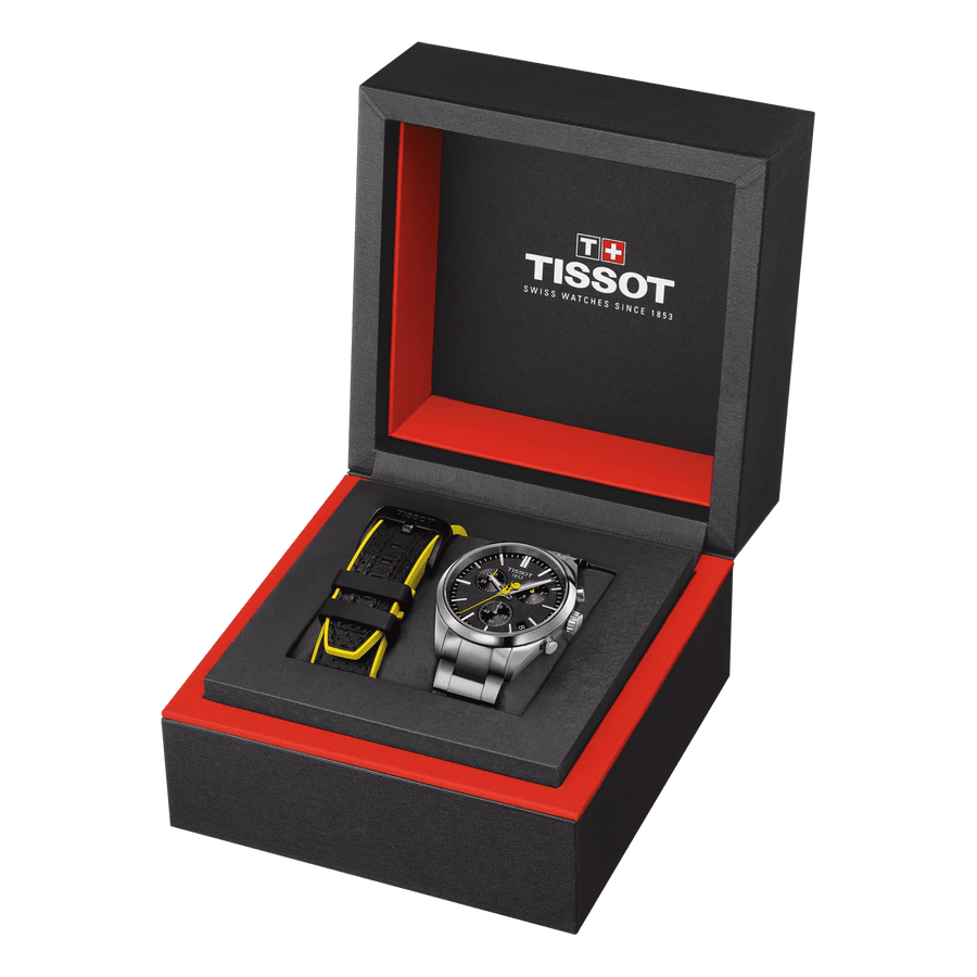 Tissot PR 100 Tour De France Chronograph Black Dial Silver Steel Strap Watch for Men - T150.417.11.051.00
