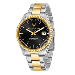 Maserati Competizione Black Dial Two Tone Steel Strap Watch for Men - R8853100042