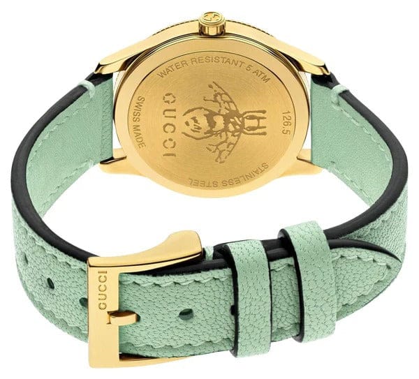 Gucci G Timeless Silver Dial Green Leather Strap Watch for Women - YA1265040