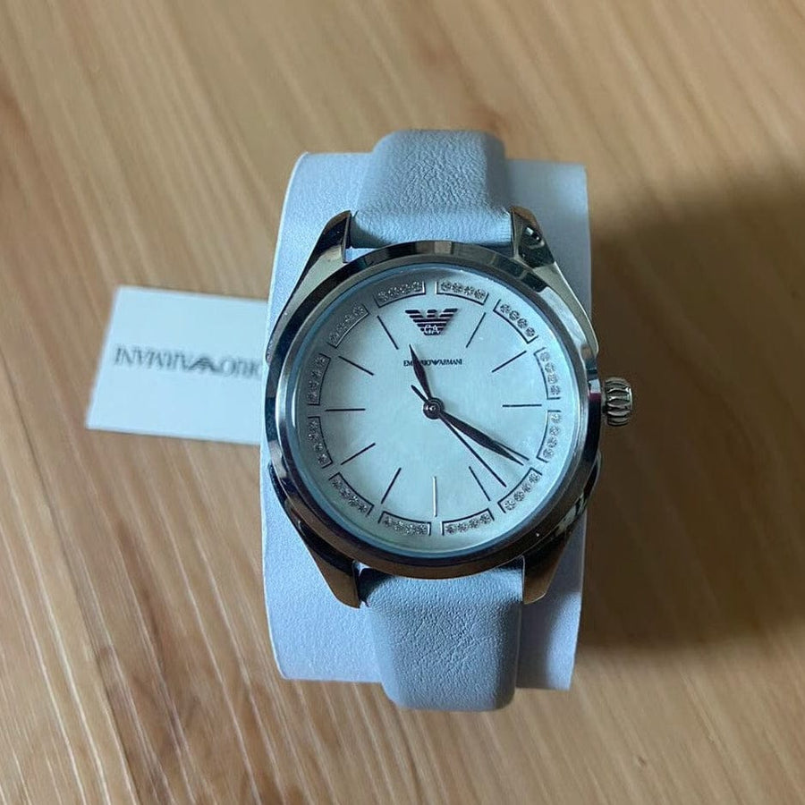 Emporio Armani Valeria Mother of Pearl Dial Blue Leather Strap Watch for Women - AR11032