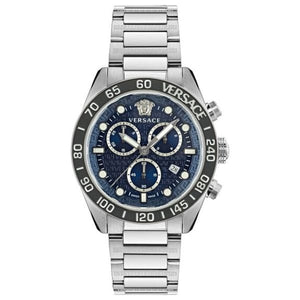 Versace Greca Dome Chronograph Blue Dial Silver Steel Strap Watch for Men - VE6K00323