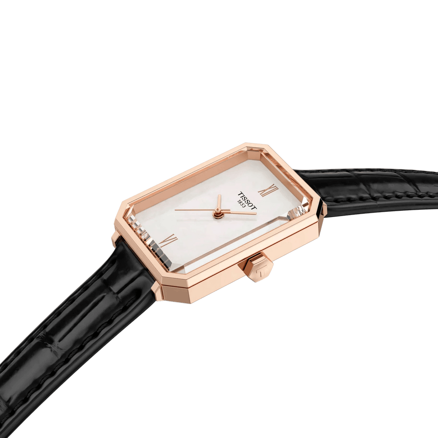 Tissot SRV White Mother of Pearl Dial Black Leather Strap Watch for Women - T160.110.36.113.00