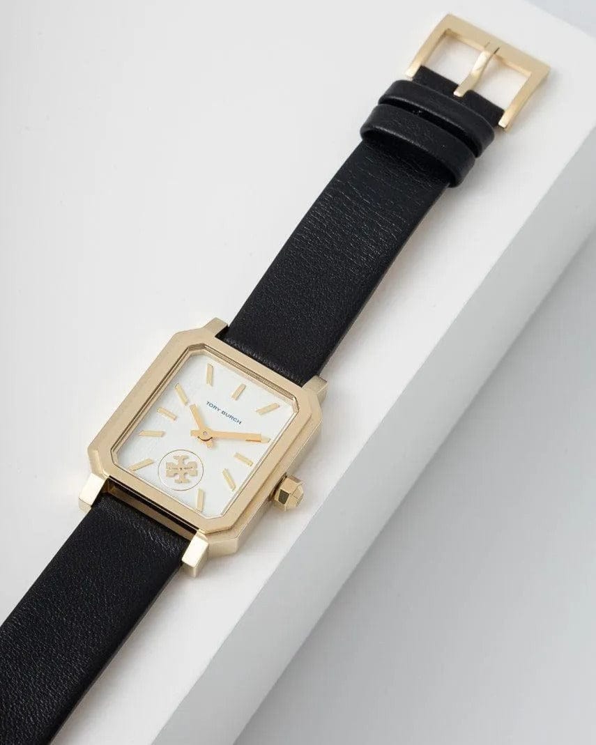 Tory Burch Robinson White Dial Black Leather Strap Watch for Women - TBW1504
