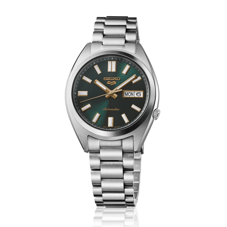 Seiko 5 Sports Automatic Green Dial Silver Steel Strap Watch for Men - SRPL57K1