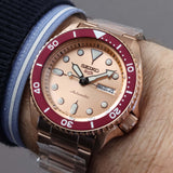 Seiko 5 Sports 55th Anniversary Limited Edition Rose Gold Dial Rose Gold Steel Strap Watch for Men - SRPK08K1