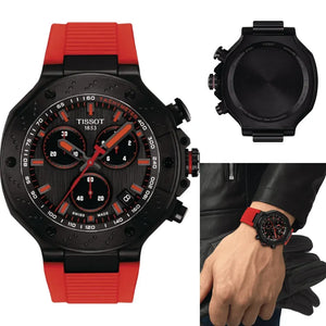 Tissot T Race Chronograph Black Dial Red Rubber Strap Watch for Men - T141.417.37.061.01