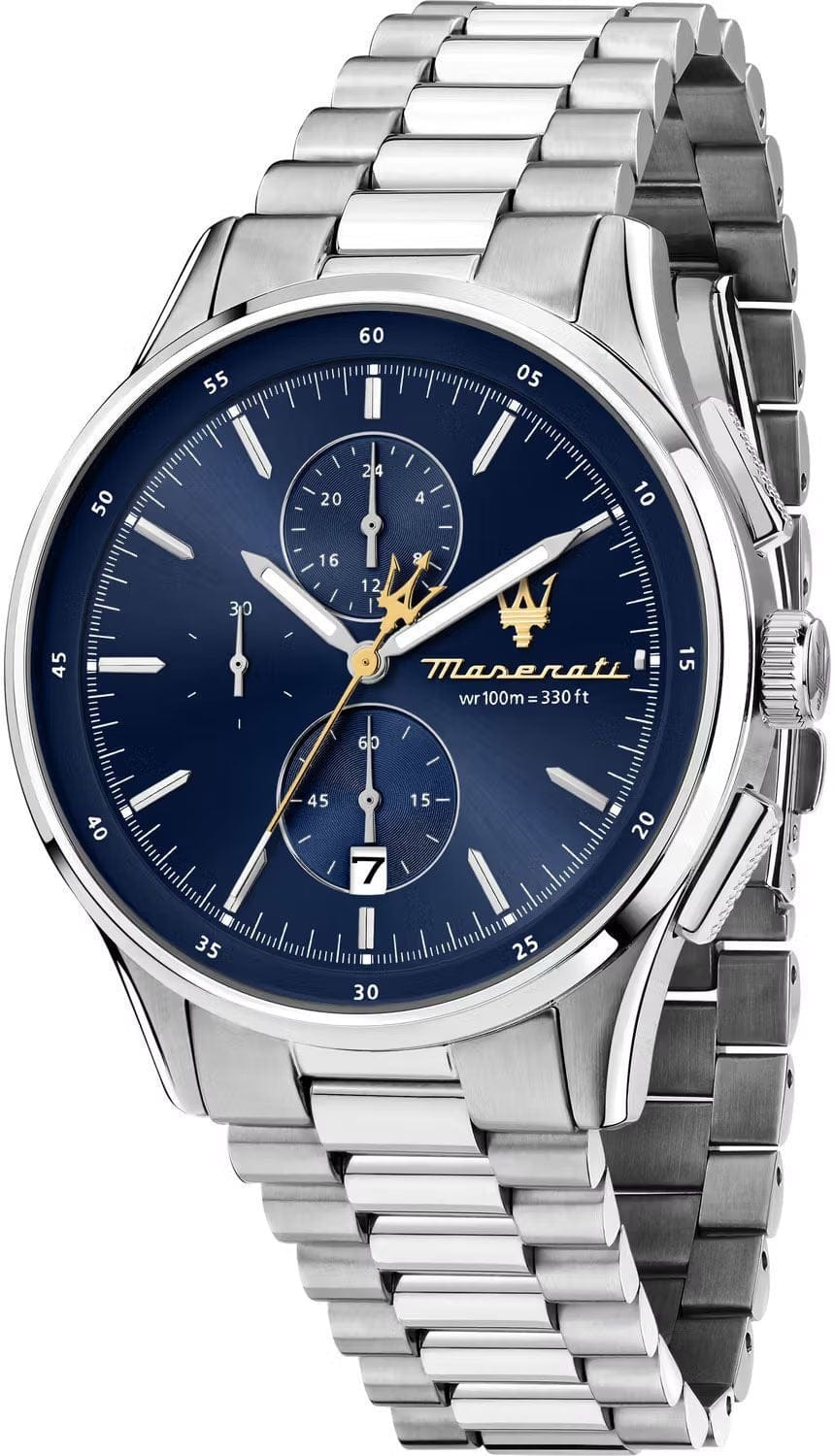 Maserati Sorpasso Chronograph Blue Dial Silver Steel Strap Watch for Men - R8873624004