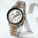 Maserati SFIDA Chronograph Silver Dial Two Tone Steel Strap Watch for Men - R8873640024