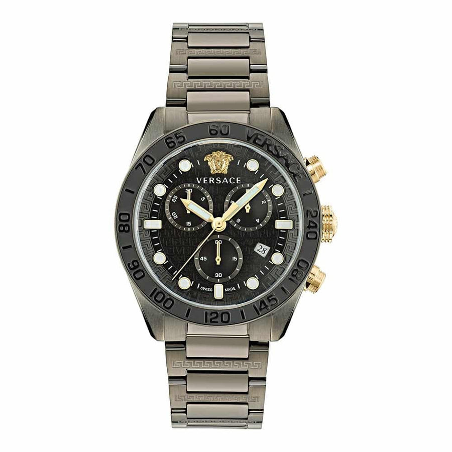 Versace Greca Dome Chronograph Black Dial Grey Steel Strap Watch for Men - VE6K00623