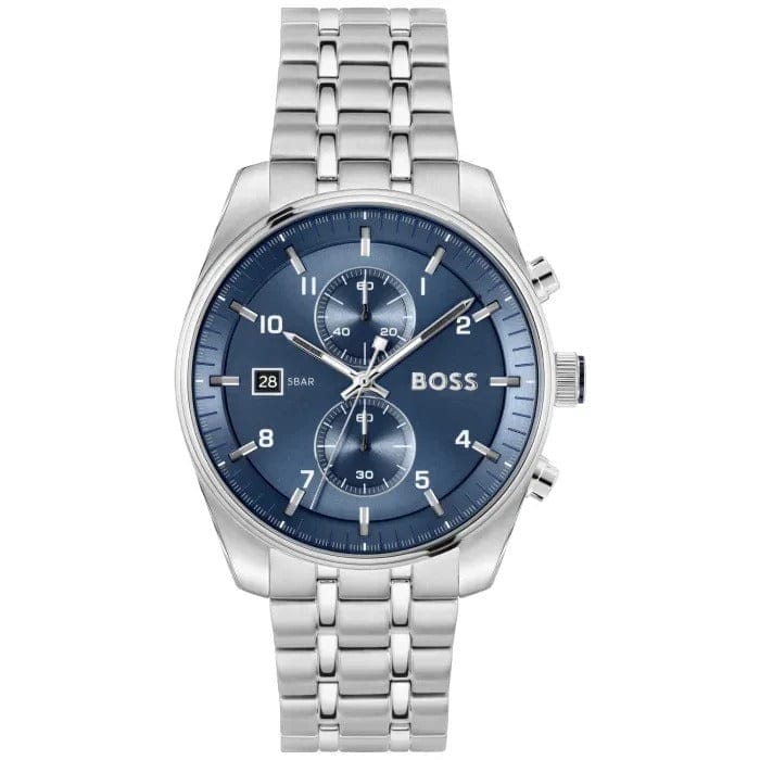 Hugo Boss Skytraveller Chronograph Blue Dial Silver Steel Strap Watch for Men - 1514216