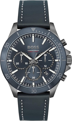 Hugo Boss Troper Chronograph Blue Dial Blue Leather Strap Watch for Men - 1514056