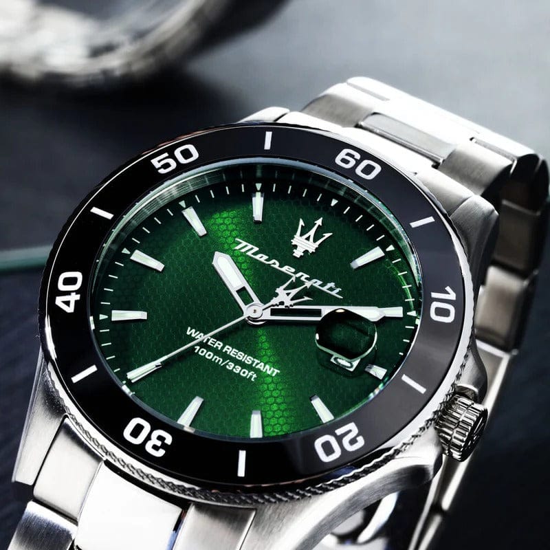 Maserati Competizione Green Dial Silver Steel Strap Watch for Men - R8853100038