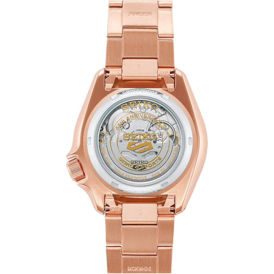 Seiko 5 Sports 55th Anniversary Limited Edition Rose Gold Dial Rose Gold Steel Strap Watch for Men - SRPK08K1