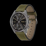 Hugo Boss Skytraveller Chronograph Black Dial Green Leather Strap Watch for Men - 1514148
