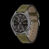 Hugo Boss Skytraveller Chronograph Black Dial Green Leather Strap Watch for Men - 1514148
