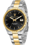 Maserati Competizione Black Dial Two Tone Steel Strap Watch for Men - R8853100042