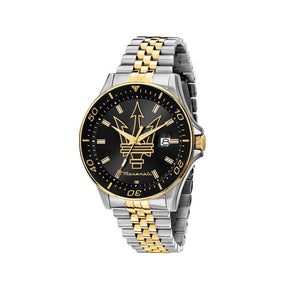 Maserati SFIDA Black Dial Two Tone Steel Strap Watch for Men - R8853140009