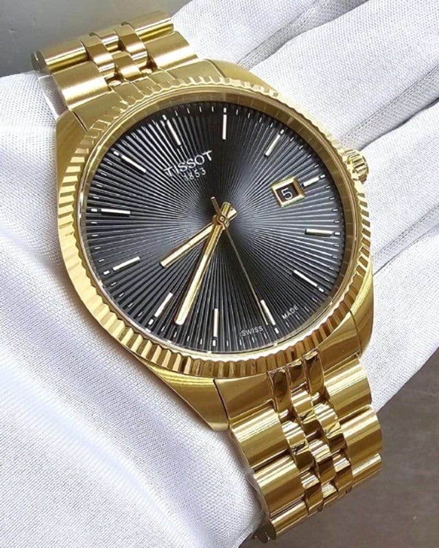 Tissot Ballade Quartz Black Dial Gold Steel Strap Watch for Men - T156.410.33.051.00