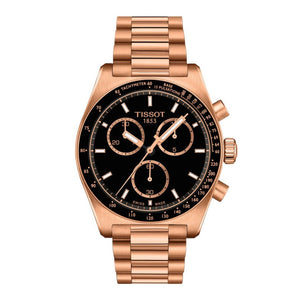 Tissot PRS 516 Chronograph Black Dial Rose Gold Steel Strap Watch for Men - T149.417.33.051.00