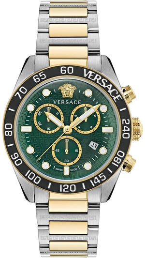 Versace Greca Dome Chronograph Green Dial Two Tone Steel Strap Watch for Men - VE6K00423