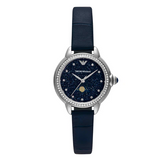 Emporio Armani Mia Moonphase Blue Dial Blue Leather Strap Watch for Women - AR11629